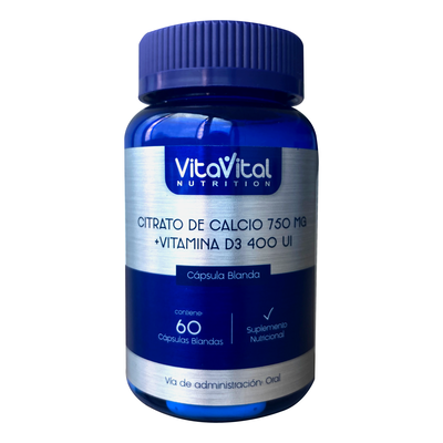 Citrato de Calcio 750 Mg + Vit D3 400 UI VitaVital C&aacute;psulas Blandas - Frasco 60 UN